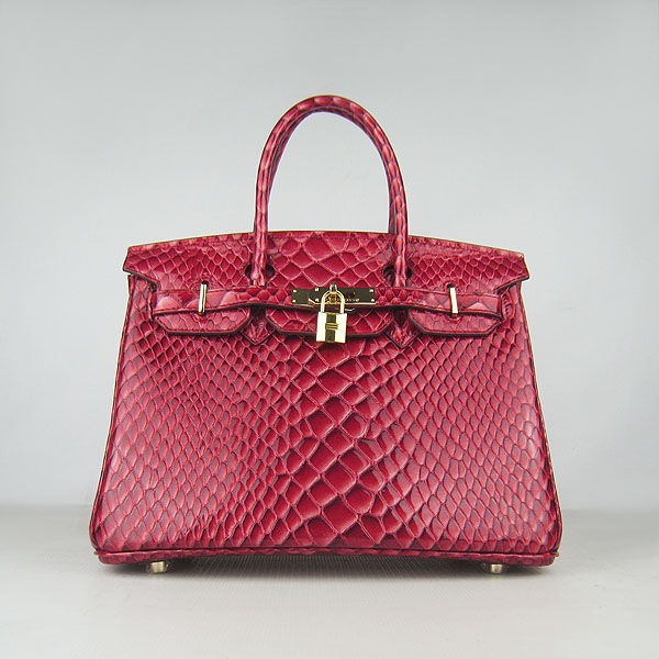 Replica Hermes Birkin 30CM Fish Veins Leather Bag Dark Red 6088 On Sale - Click Image to Close